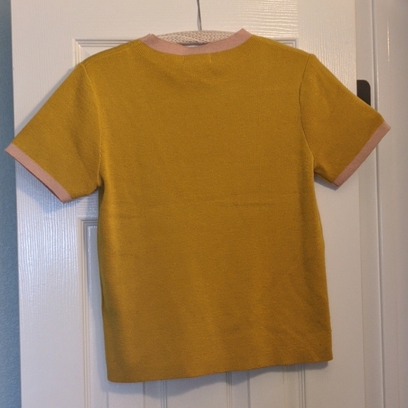 Roolee mustard and pink sweater tee S - Picture 2 of 5